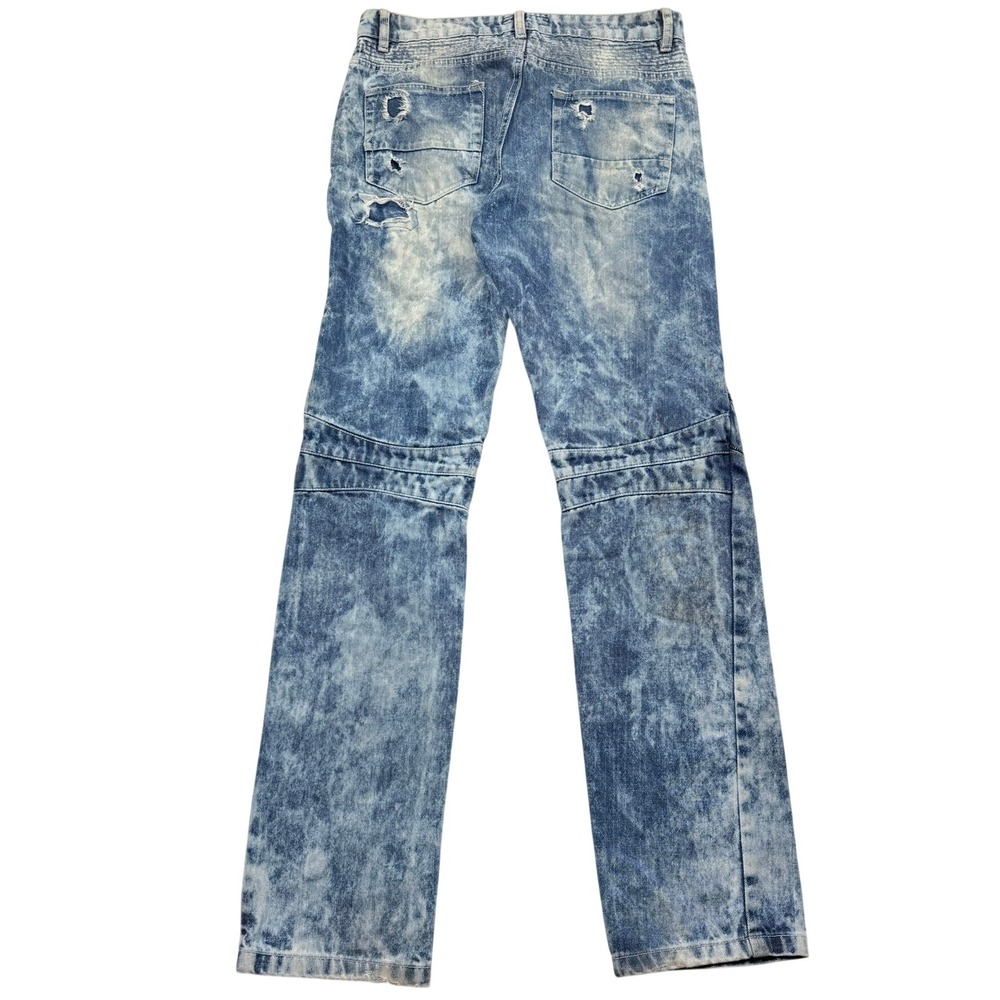 Blue Seven Denim Lab Mens 36x34 Distressed Moto Acid Wash Straight Jeans Blue - Picture 3 of 13